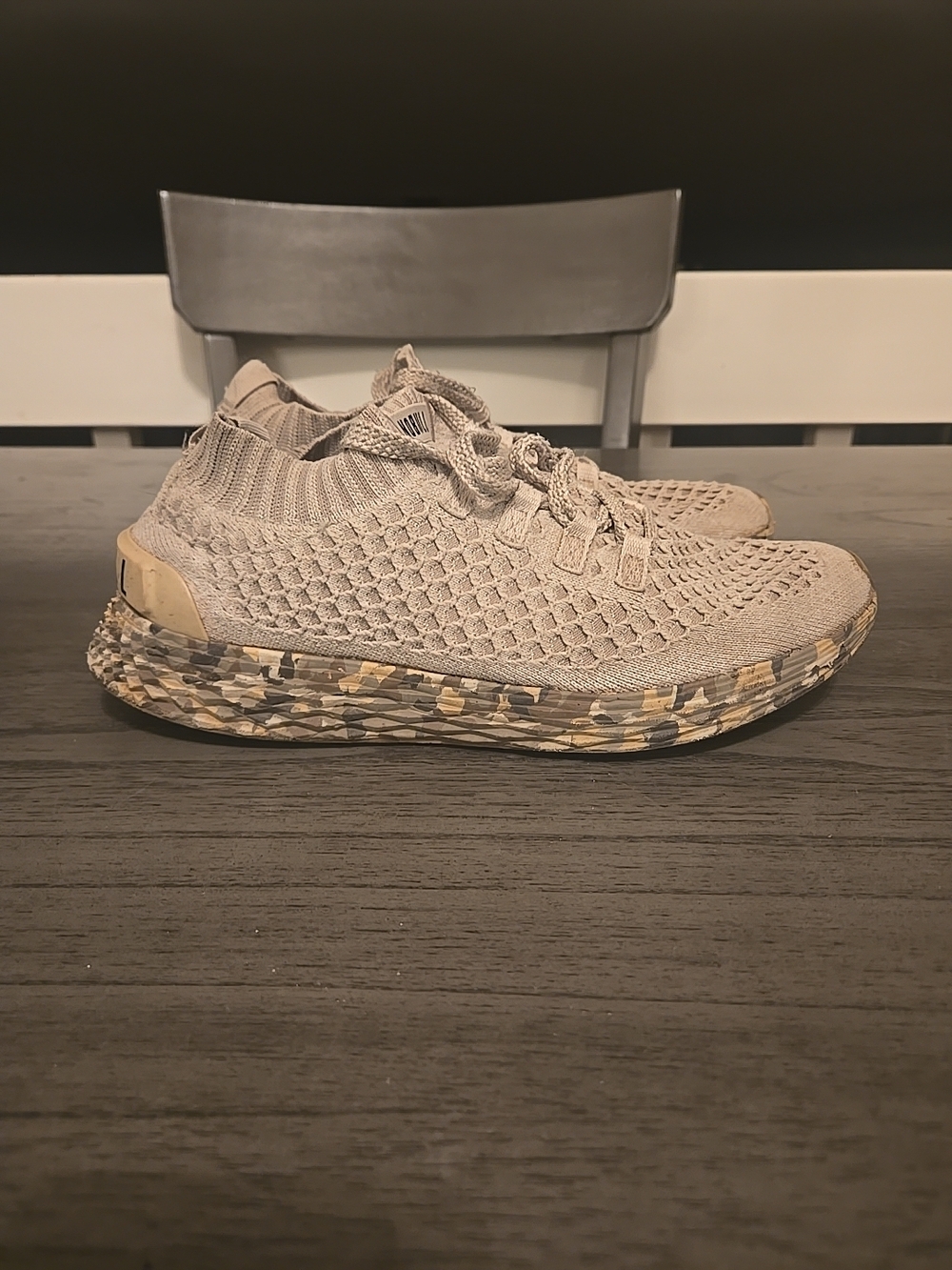NOBULL Beige Knit Athletic Shoes with Camouflage Midsole